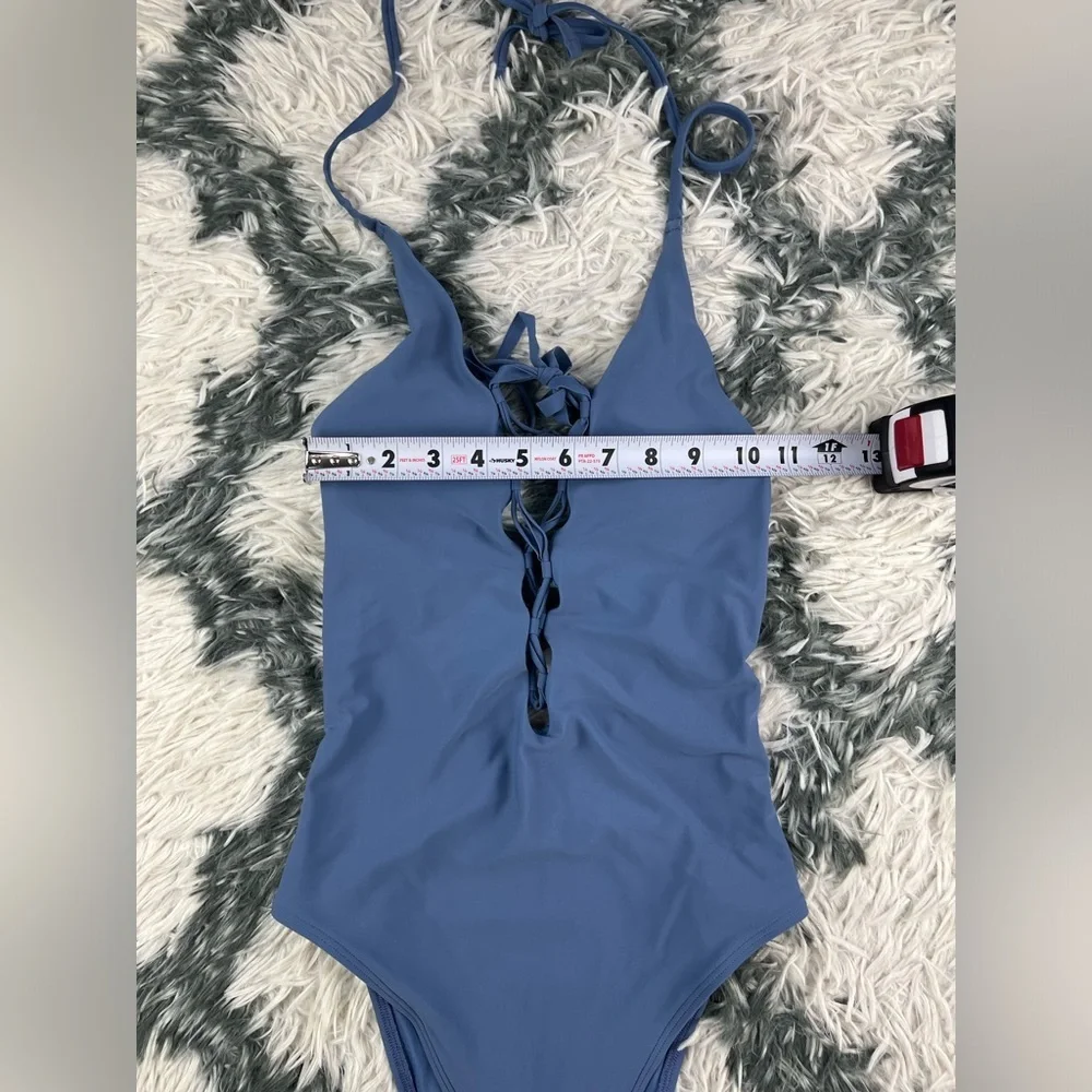 Aerie Women's Blue Lace Up High Cut One-Piece Swimsuit Size Small